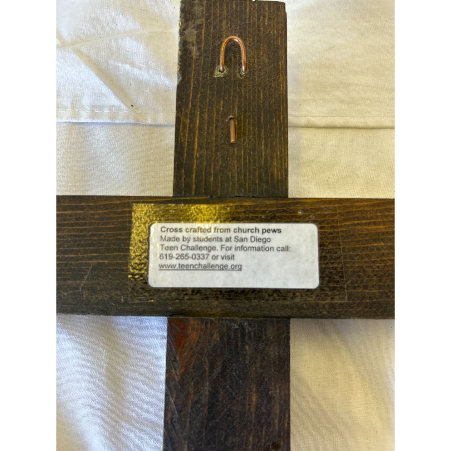 Handcrafted Wooden Wall Cross Made From Church Pews With Nails Detail By San Diego Teen Challenge