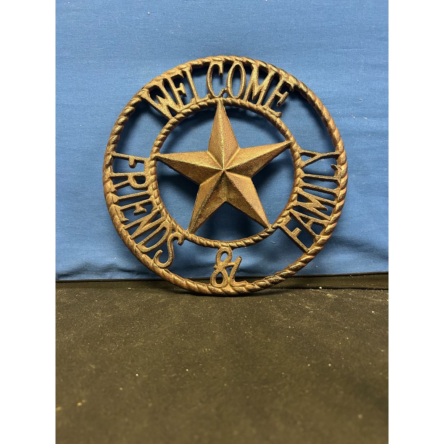 Welcome Friends & Family Cast Iron Star Wall Decor Rustic Style