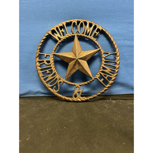 Welcome Friends & Family Cast Iron Star Wall Decor Rustic Style