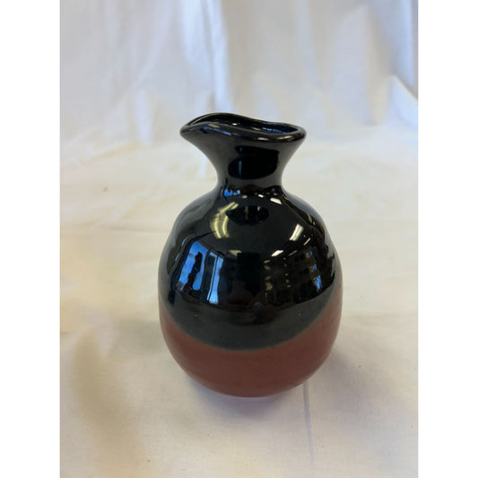 Vintage Ceramic Bud Vase Black & Red Ombre Glaze 4.5" Tall Handmade Pottery Home Décor