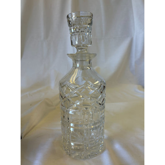 Vintage Cut Crystal Glass Decanter With Stopper 10.5" Tall Elegant Barware Home Decor