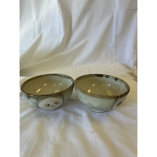 Handmade Ceramic Bowls Set Of 2 Beige & Brown Glazed Finish Round Shape