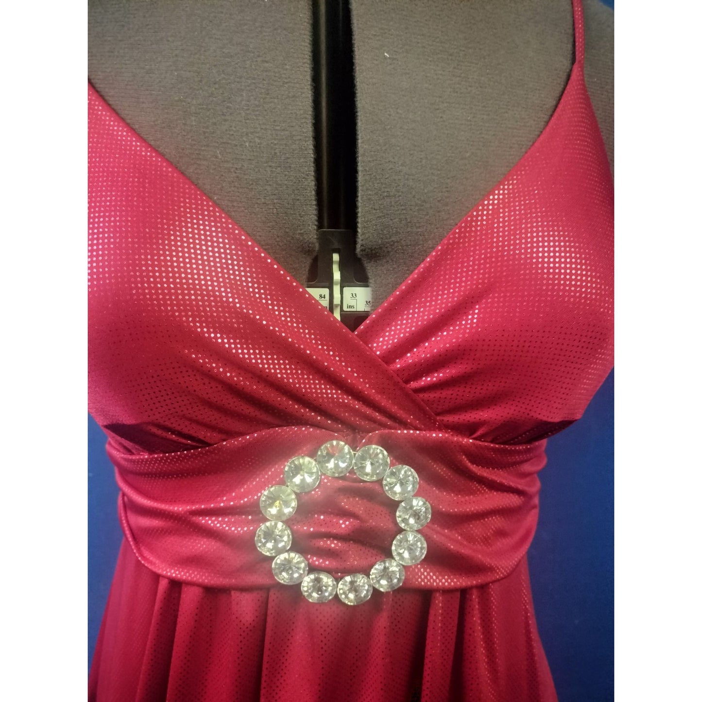 Red Spaghetti Strap Party Dress With Rhinestone Accent By Trac Small Polyester Metallic Womens