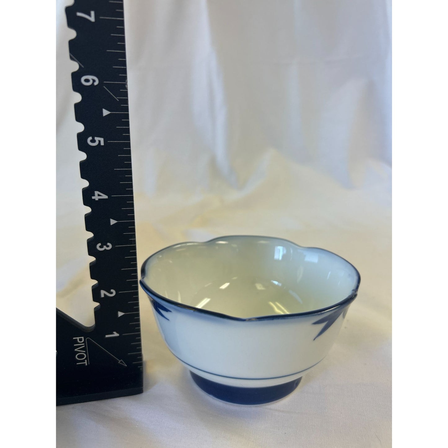 Vintage White & Blue Porcelain Small Bowl With Scalloped Edges