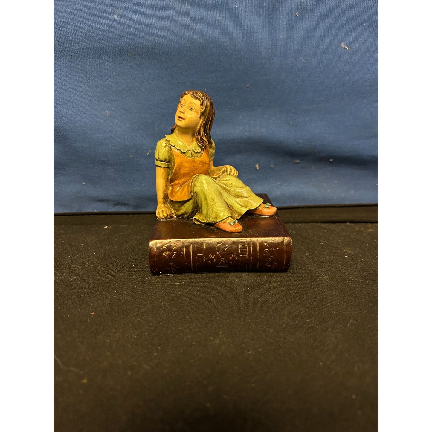 Vintage Resin Girl Figurine Sitting On Book