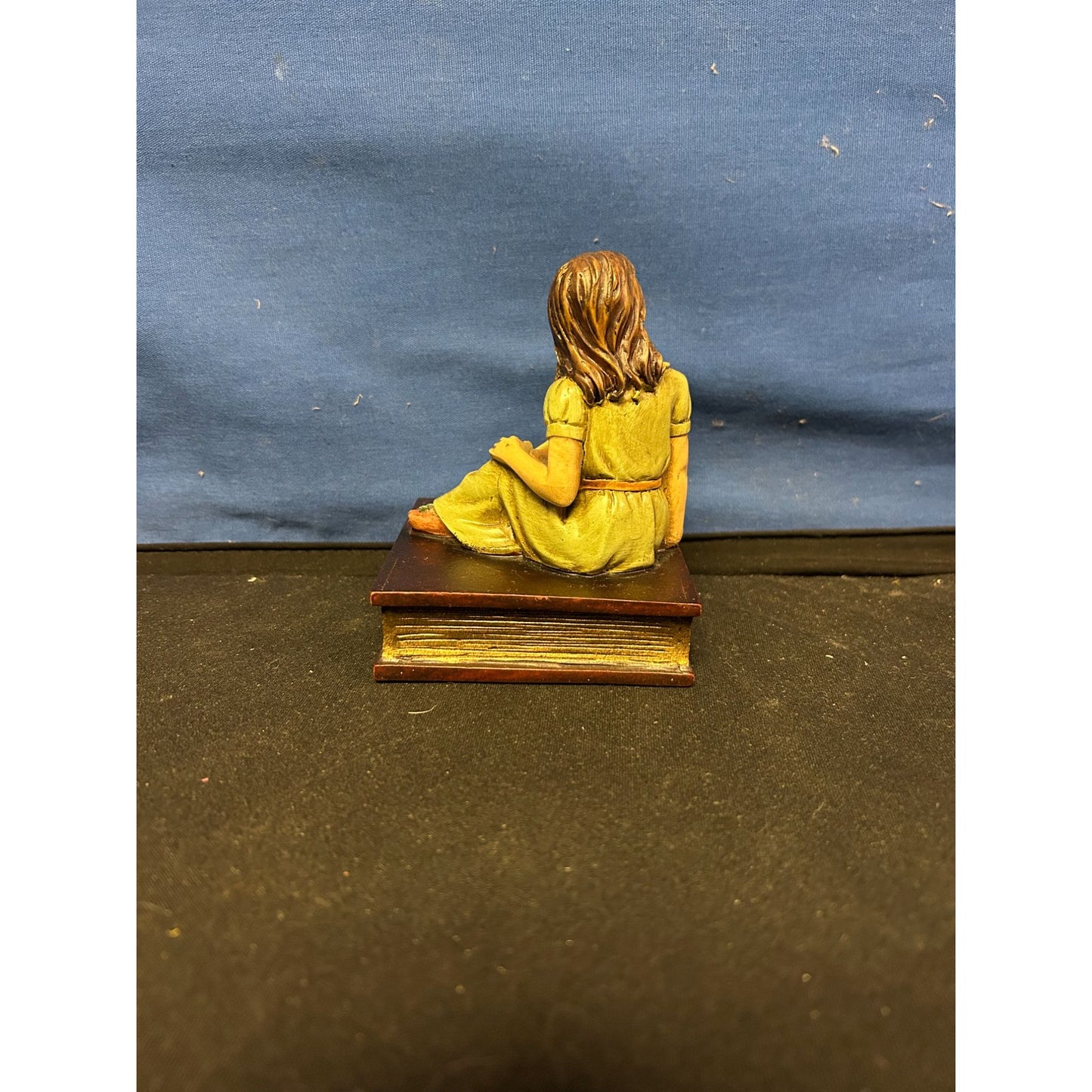 Vintage Resin Girl Figurine Sitting On Book