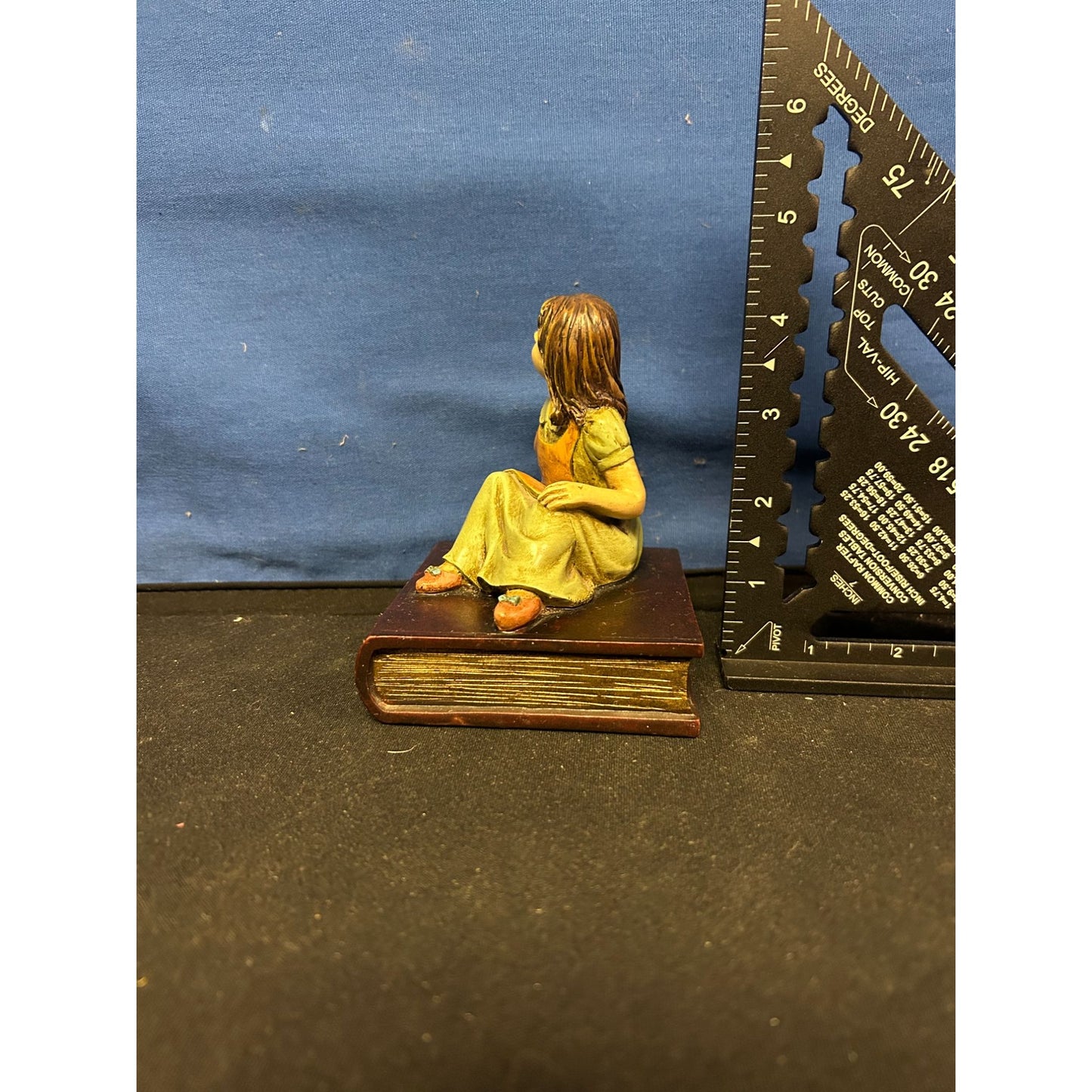 Vintage Resin Girl Figurine Sitting On Book