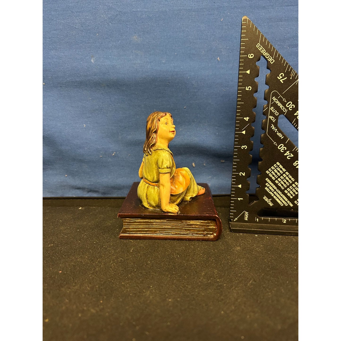 Vintage Resin Girl Figurine Sitting On Book
