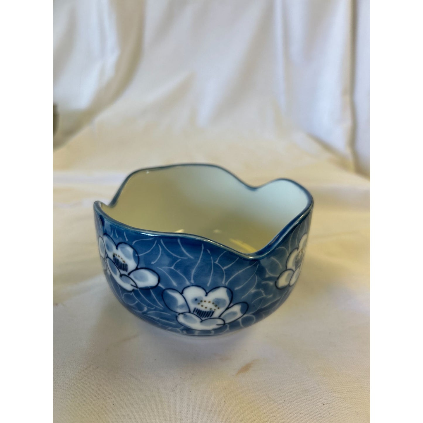Hand-Painted Blue & White Floral Ceramic Bowl