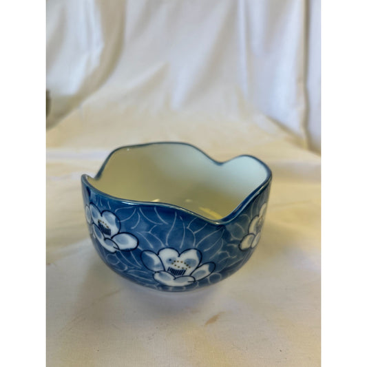Hand-Painted Blue & White Floral Ceramic Bowl