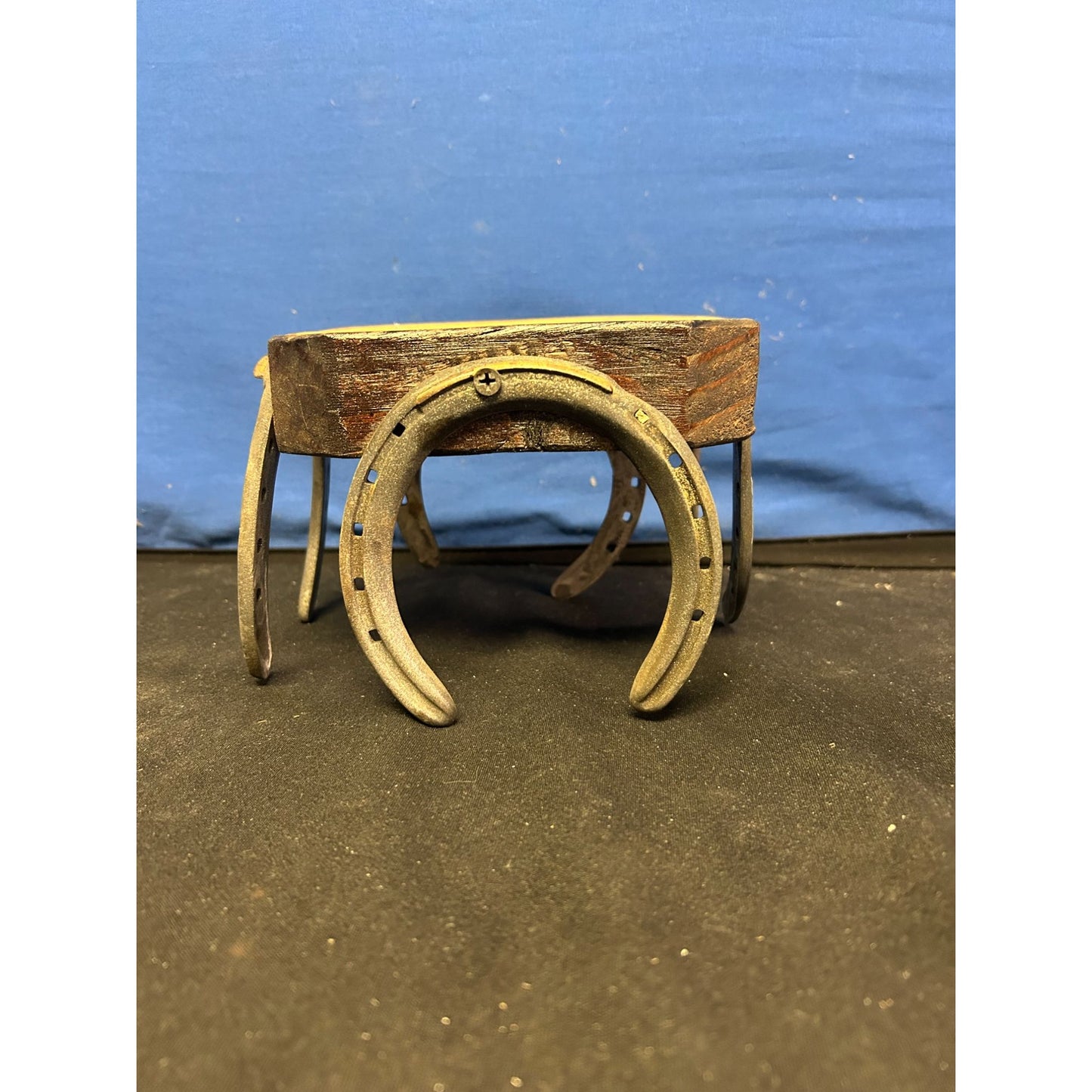 Rustic Horseshoe & Wood Mini Stool