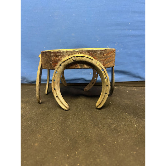 Rustic Horseshoe & Wood Mini Stool