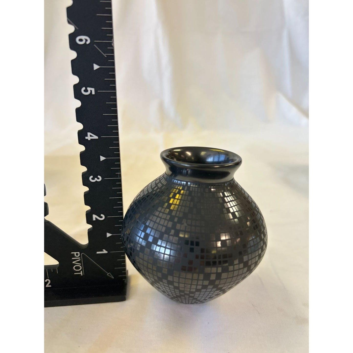 Black & Silver Mosaic Design Ceramic Vase 4" Decorative Home Accent