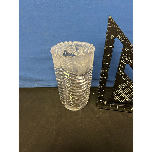 Vintage Clear Pressed Glass Floral Design Vase 9" Tall