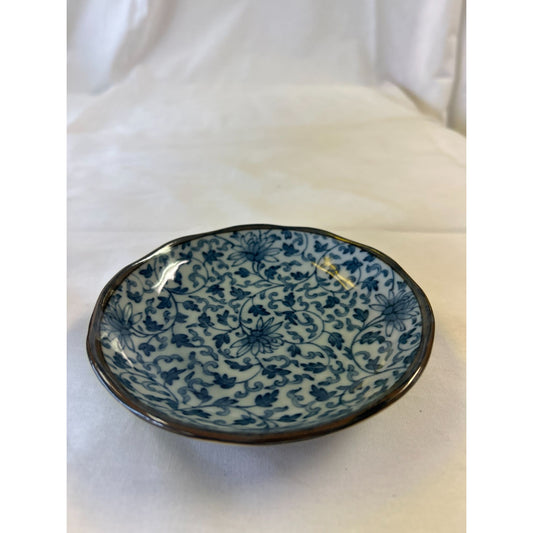 Blue & White Floral Porcelain Decorative Dish Plate 4.5" Diameter