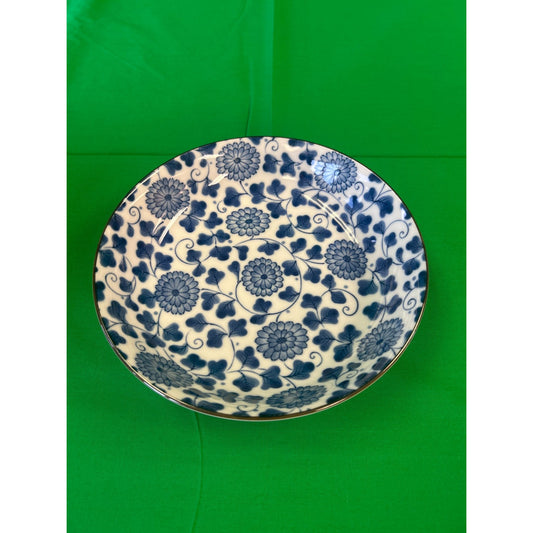 Blue & White Floral Porcelain Bowl 7" Diameter Vintage-Inspired Decorative Dish