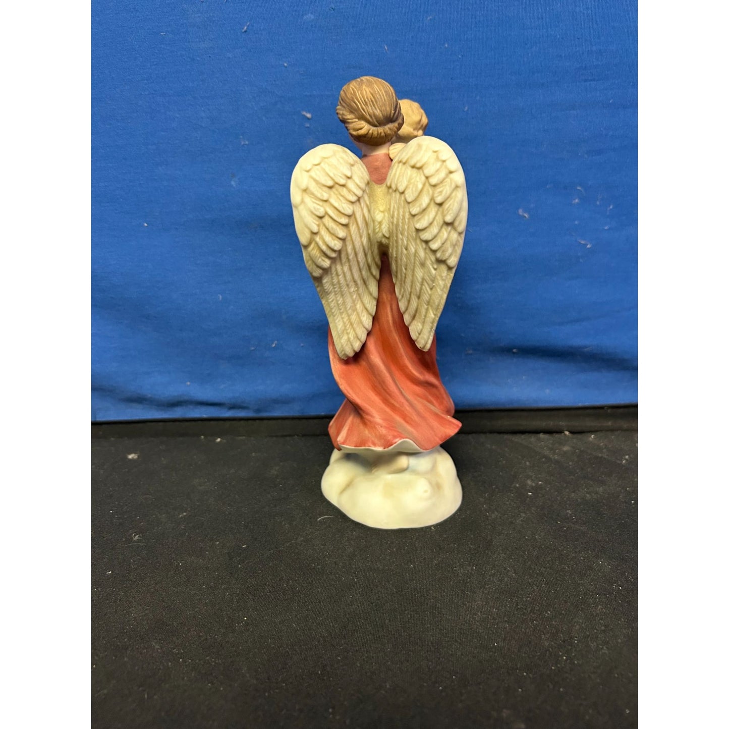 Hand-Painted Ceramic Angel Figurine Holding Child With Golden Wings