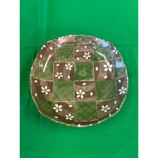 Handcrafted Green & Brown Ceramic Plate With Floral & Geometric Patterns 8" Diameter Decorative Or Functional Use
