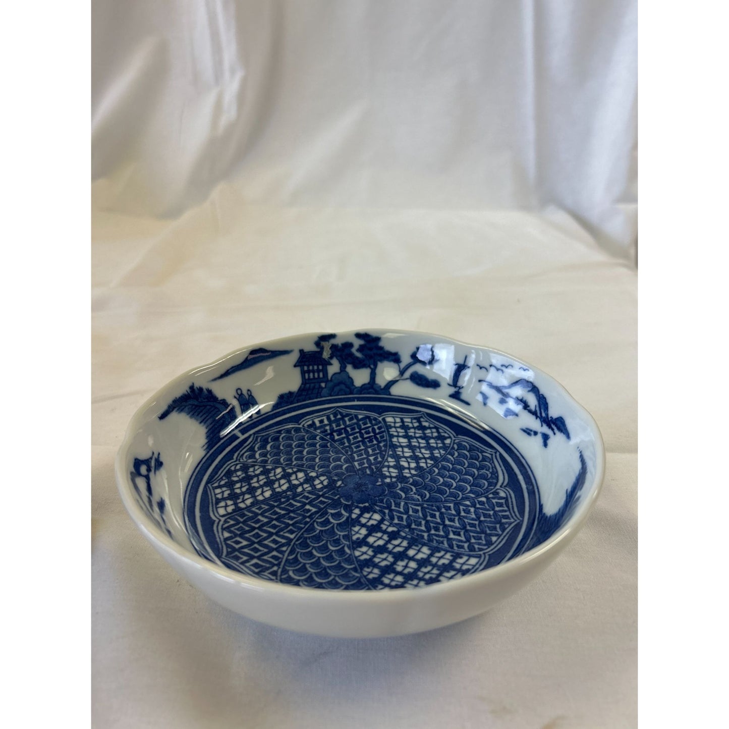 Vintage Blue & White Porcelain Bowl With Scenic Design 6" Diameter