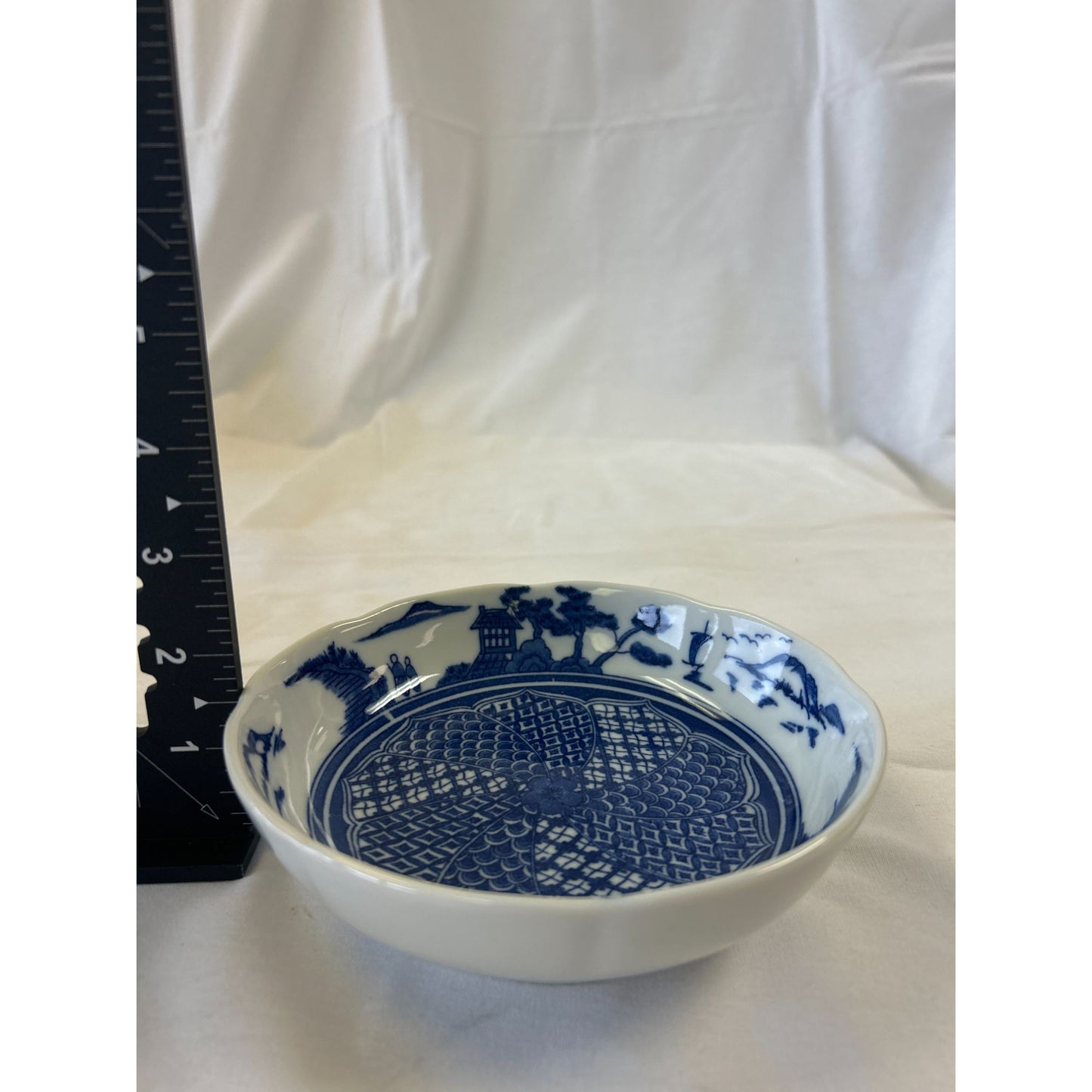 Vintage Blue & White Porcelain Bowl With Scenic Design 6" Diameter