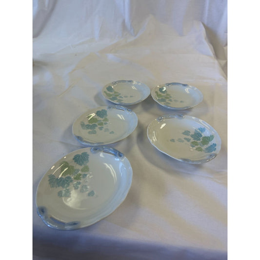 Set Of 5 Vintage Japanese Porcelain Plates Floral Blue & Green Design 5.5" Diameter