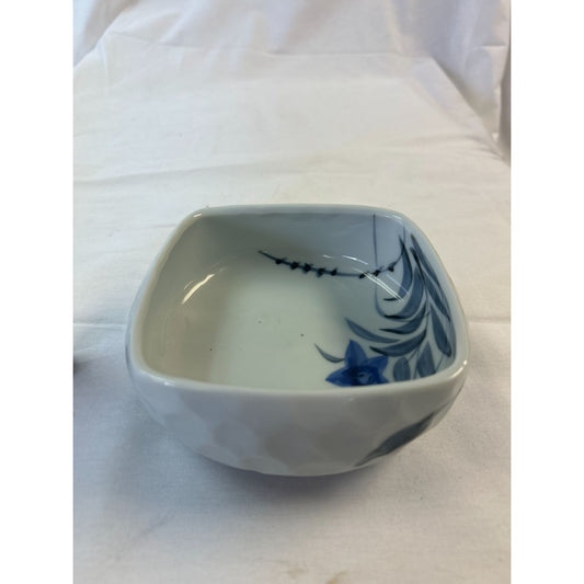 Square Ceramic Bowl With Blue Floral Design - 5" Diameter