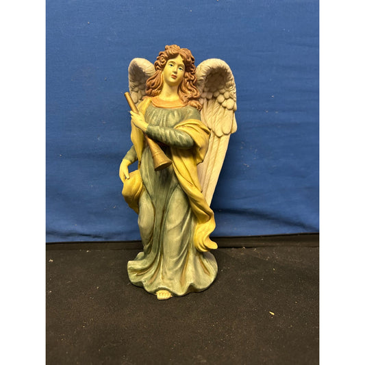 Hand-Painted Angel Figurine With Trumpet & Flowing Gown 7.5" Resin Collectible Statue