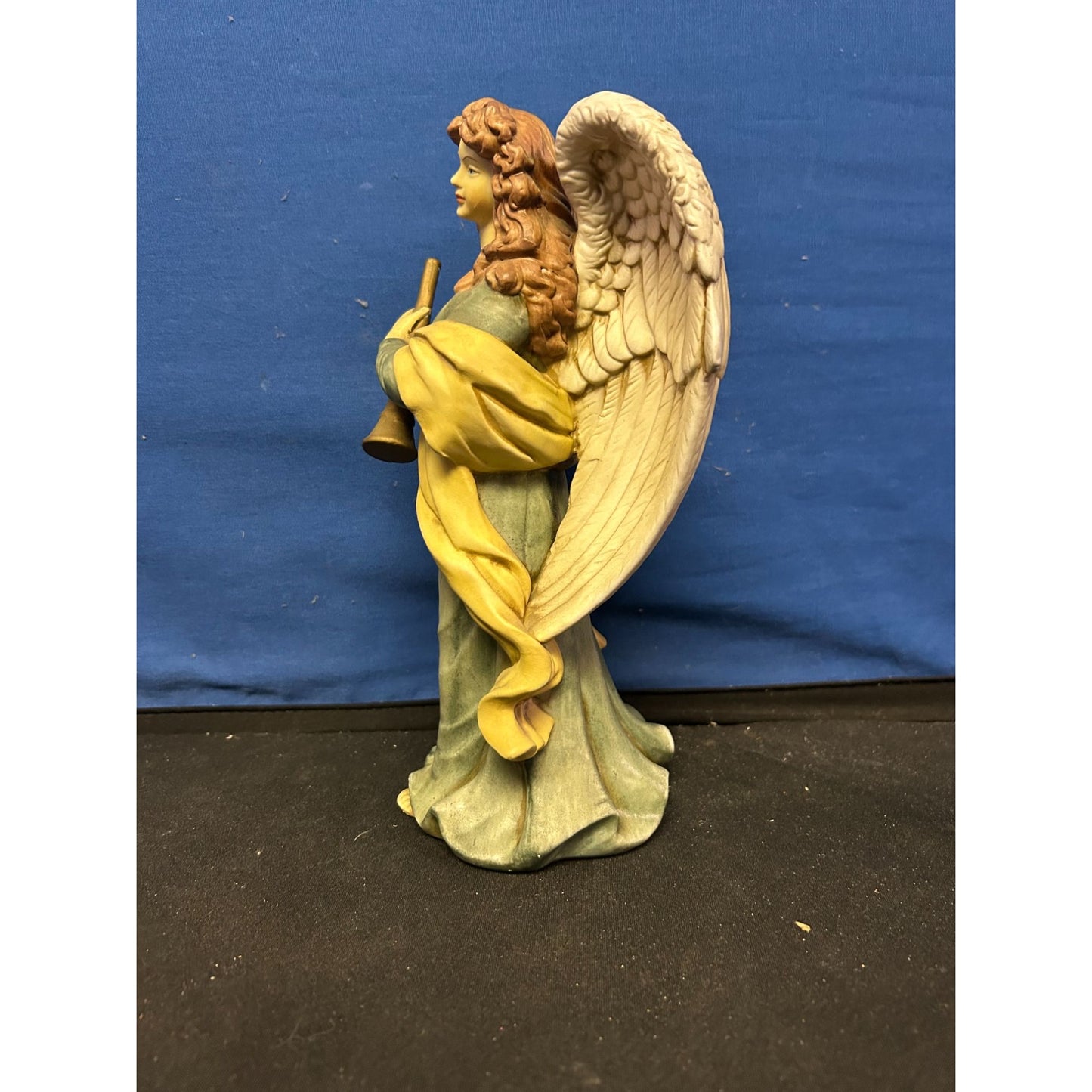 Hand-Painted Angel Figurine With Trumpet & Flowing Gown 7.5" Resin Collectible Statue