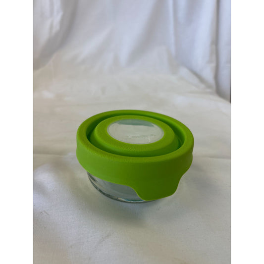 Small Glass Food Storage Container With Green Silicone Lid