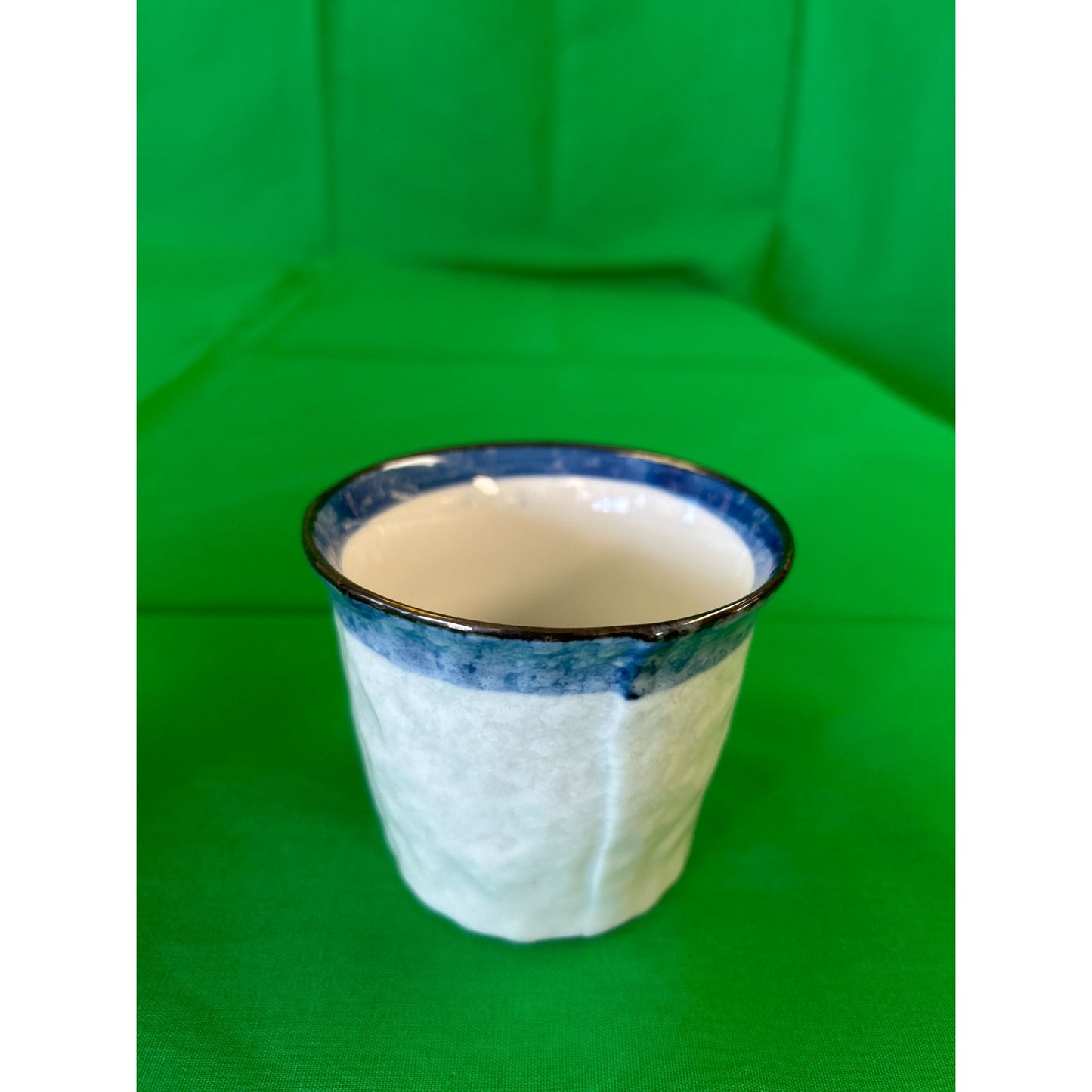 Handcrafted Ceramic Cup With Blue Rim Design