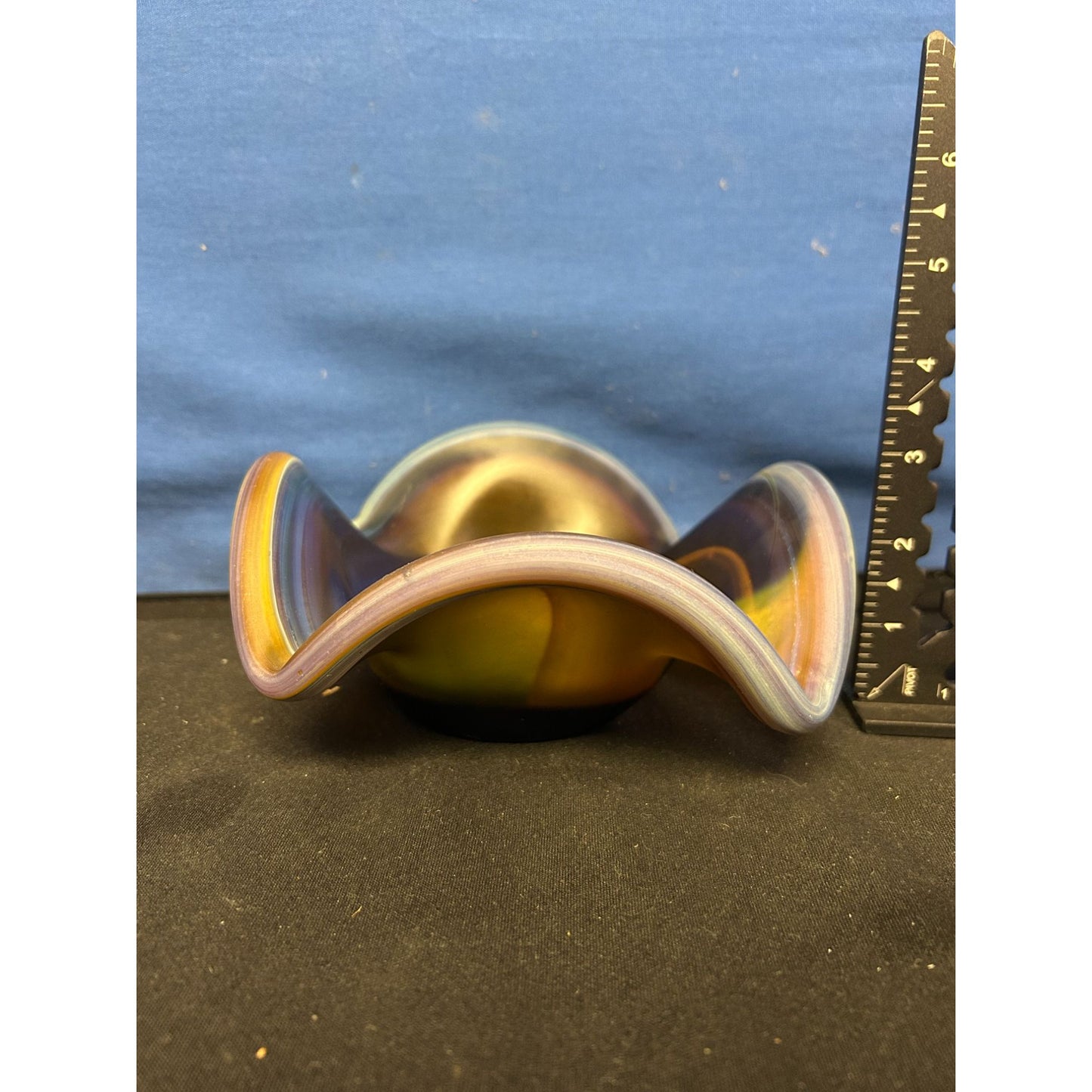 Handcrafted Multicolor Swirled Glass Bowl Curved Wave Design Decorative Home Accent Approx. 6" Wide