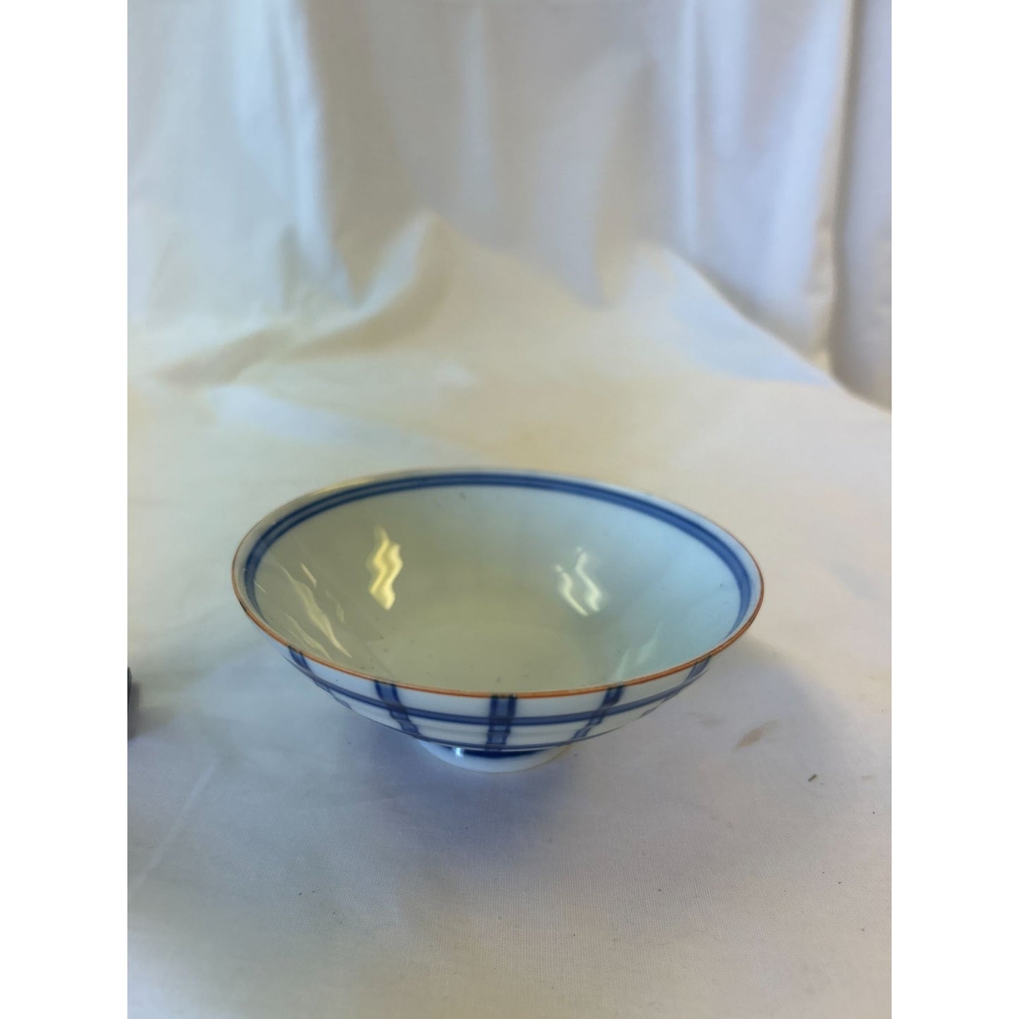 Vintage Blue & White Arita Ware Ceramic Bowls With Orange Rim Accents - Set of 2