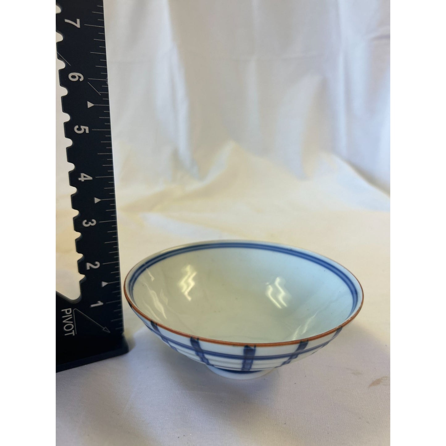 Vintage Blue & White Arita Ware Ceramic Bowls With Orange Rim Accents - Set of 2