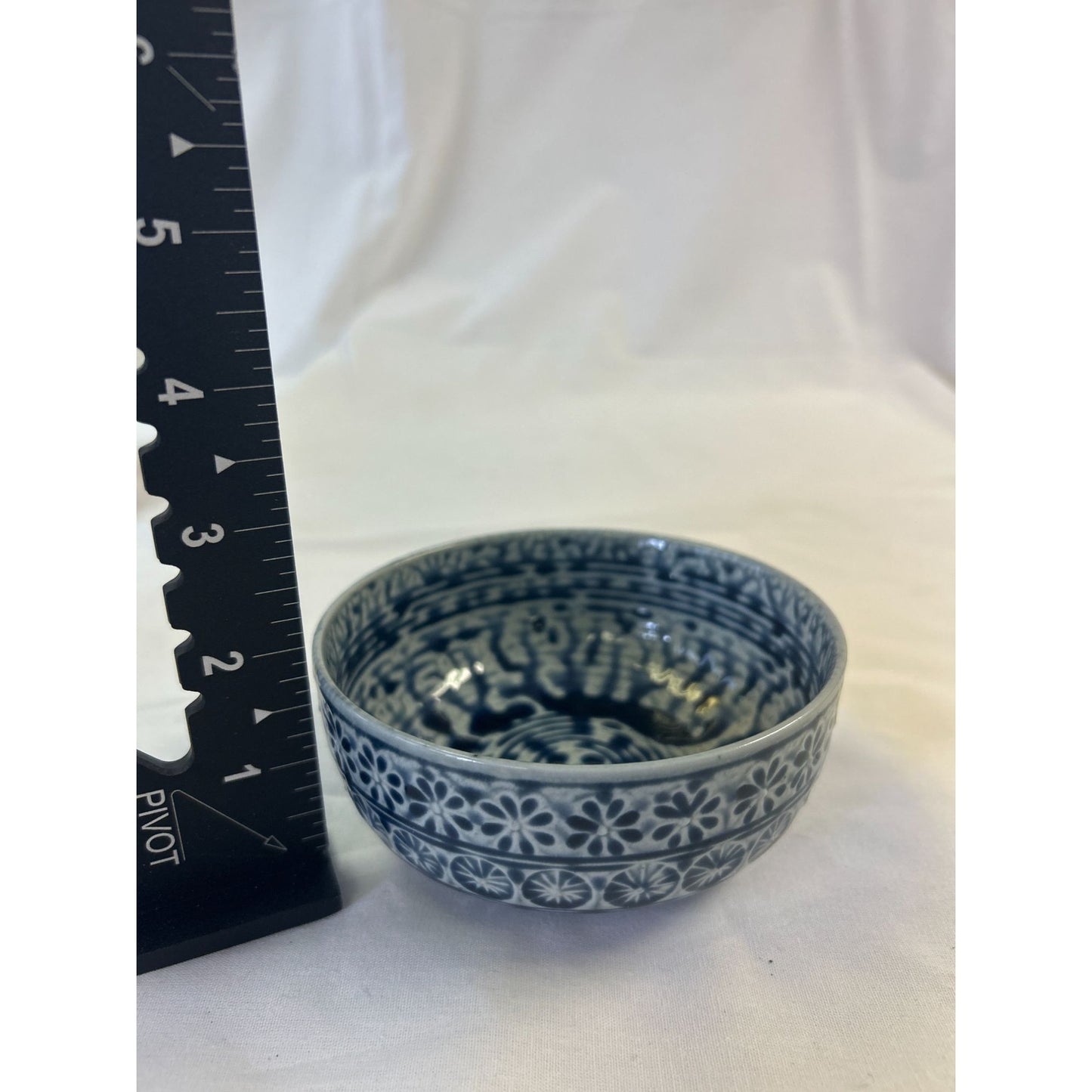 Handmade Blue & White Ceramic Bowl With Floral & Wave Patterns