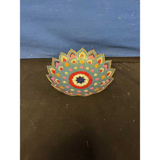 Hand-Painted Brass Decorative Bowl With Floral Mandala Design By Sahar