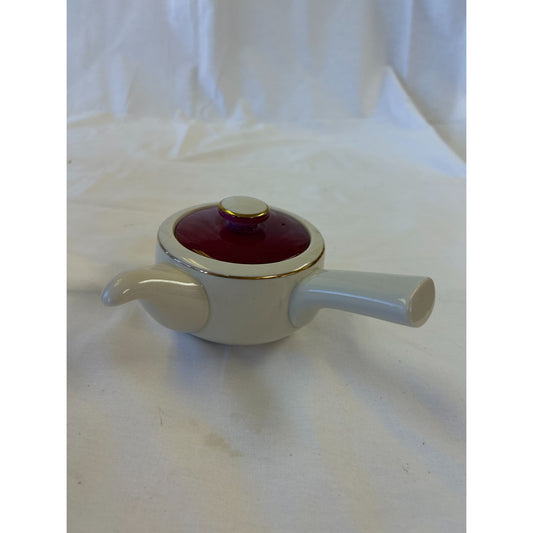Vintage Japanese Ceramic Teapot With Red Lid & Gold Trim