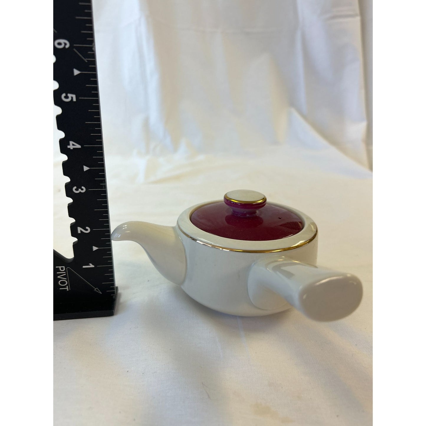 Vintage Japanese Ceramic Teapot With Red Lid & Gold Trim