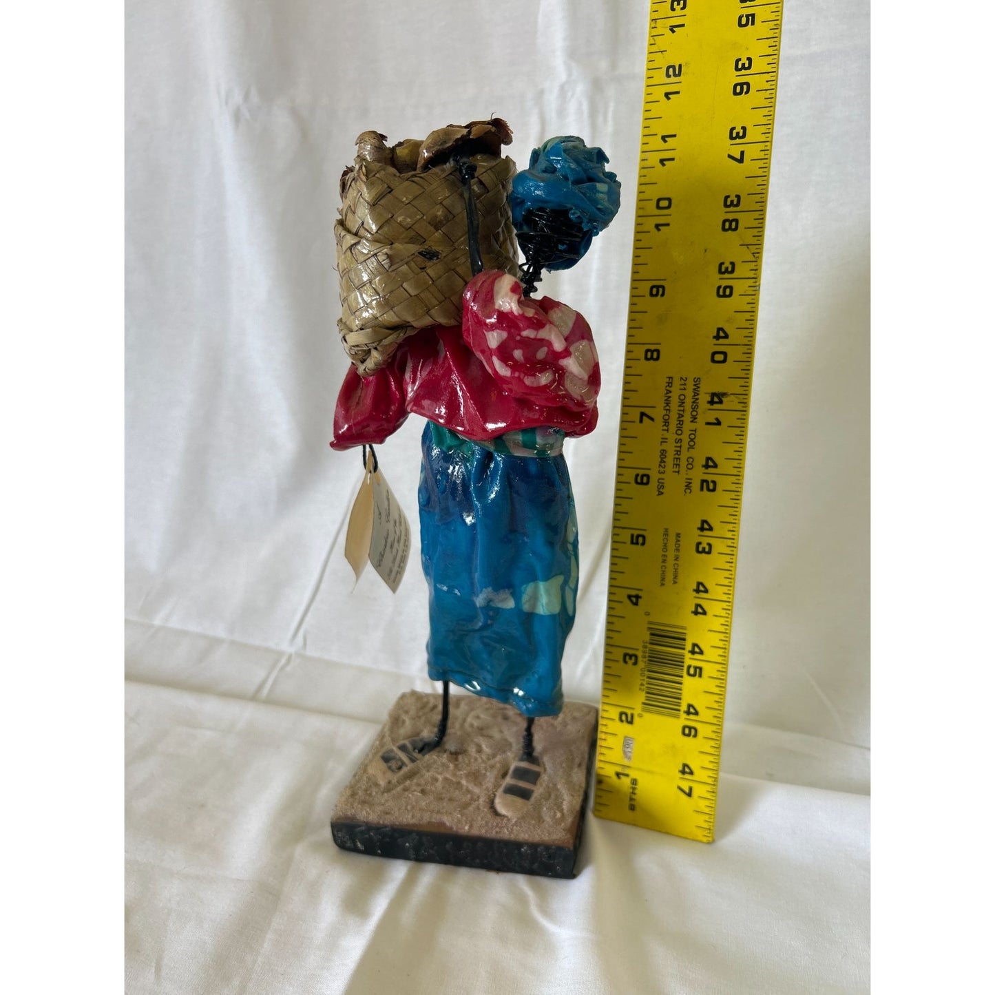Handcrafted Soff Touch Figurine Of Woman With Basket 12" Tall