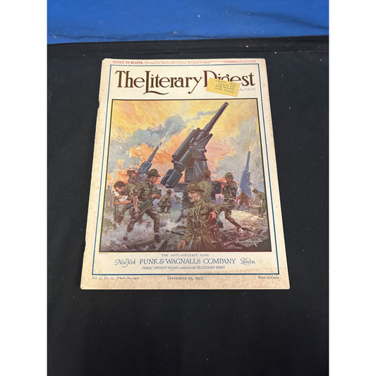 The Literary Digest September 22, 1917 Magazine Vol 55 No 12 Funk & Wagnalls World War I Cover Art