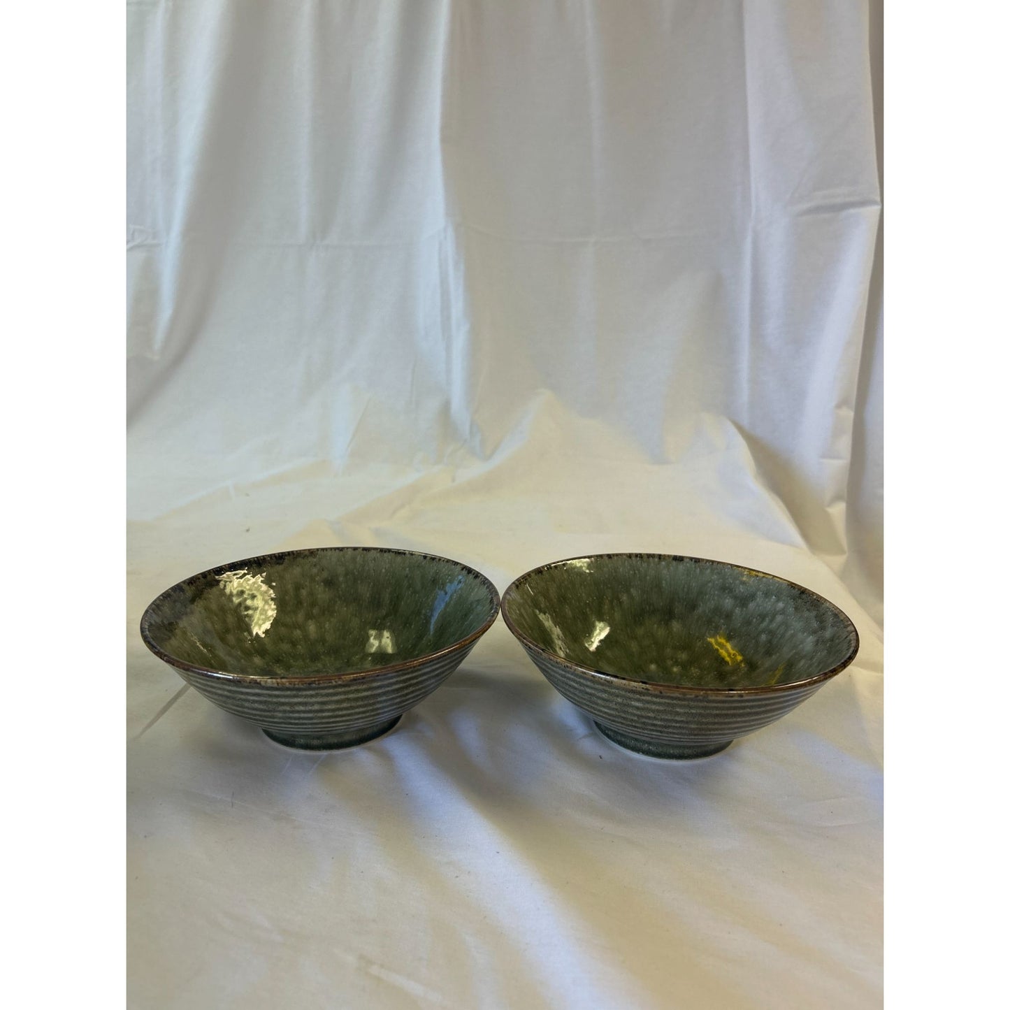 Set Of 2 Green Ceramic Bowls Handmade 6" Diameter Decorative & Functional