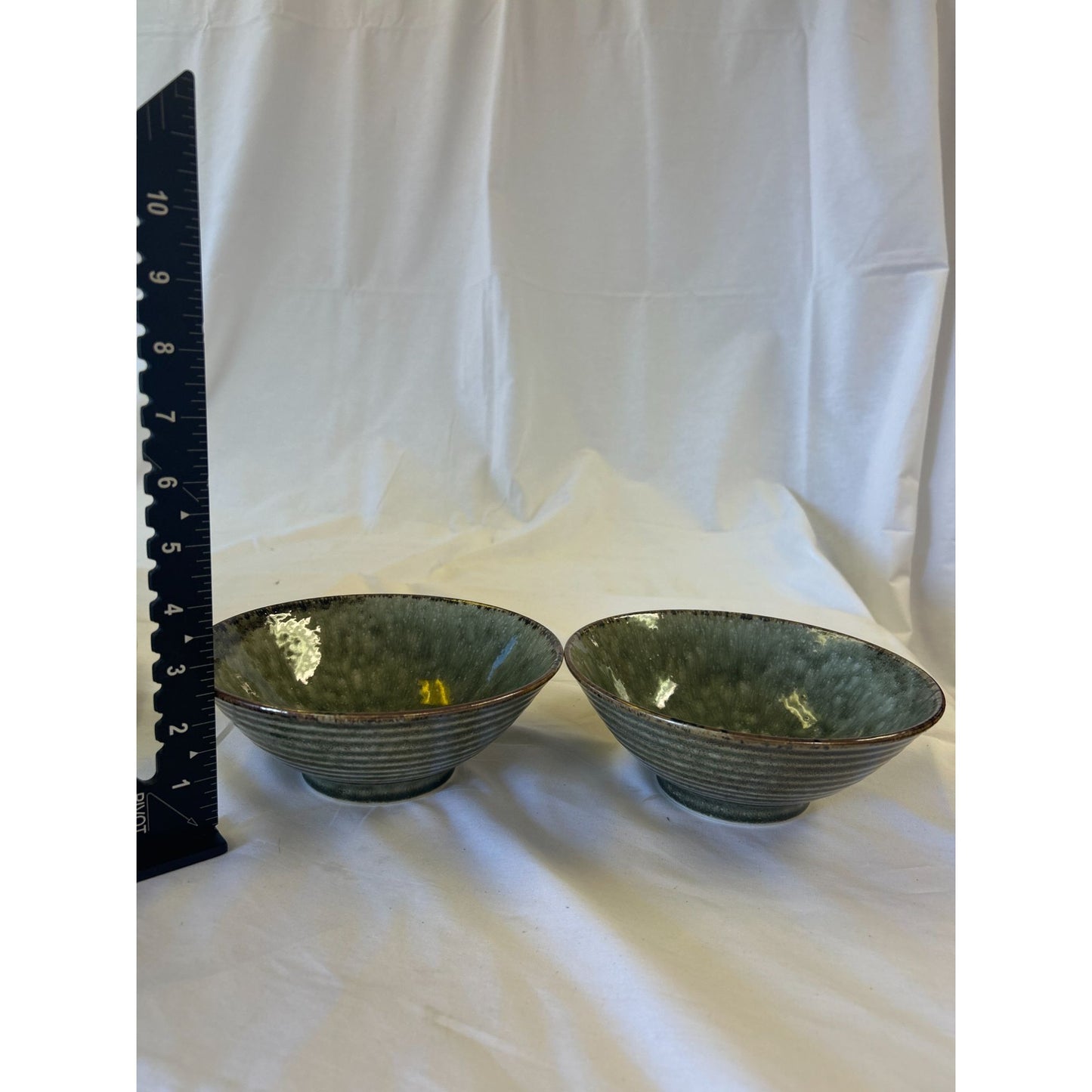 Set Of 2 Green Ceramic Bowls Handmade 6" Diameter Decorative & Functional