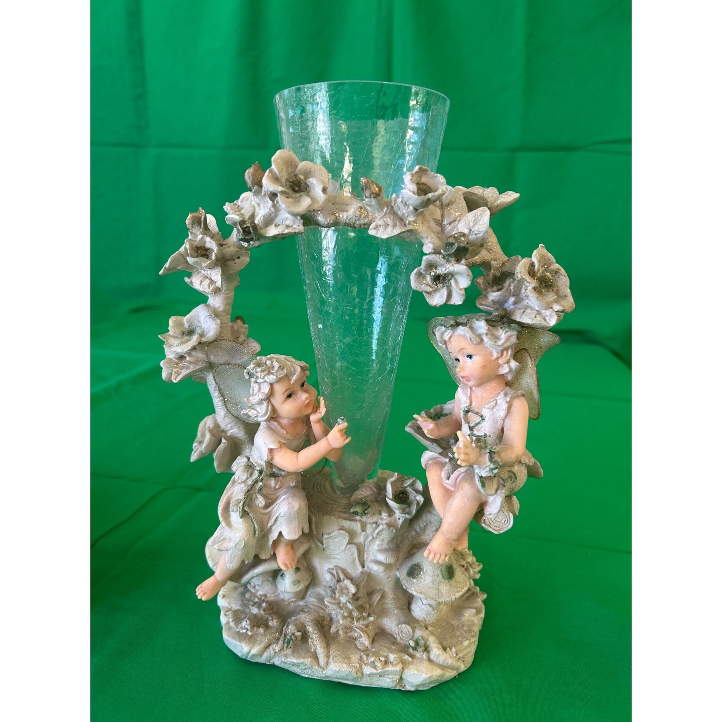 Vintage Cherub Fairy Figurine Vase With Floral Arch Design