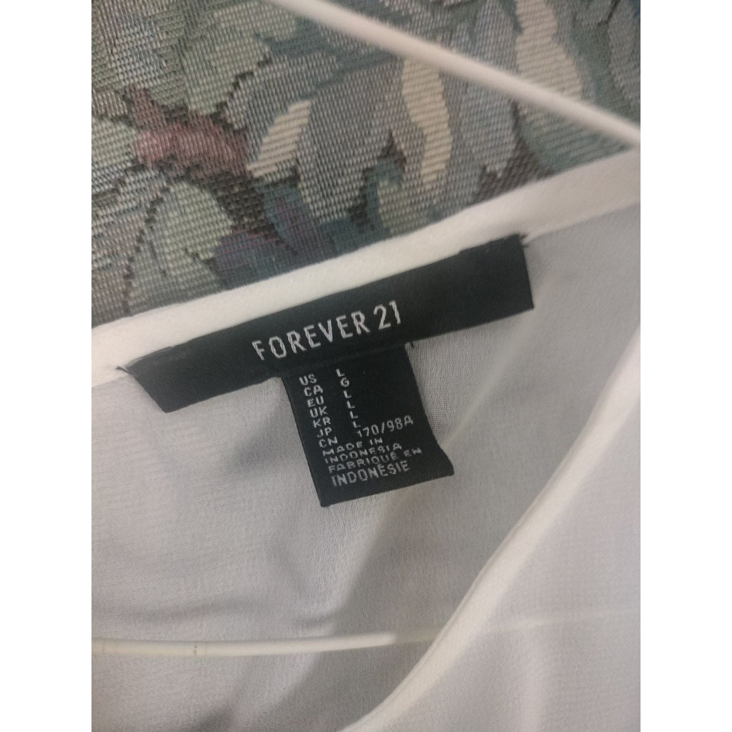 Sleeveless White Floral Dress With Sheer Panel & Zipper Back  Forever 21  Size L  Polyester