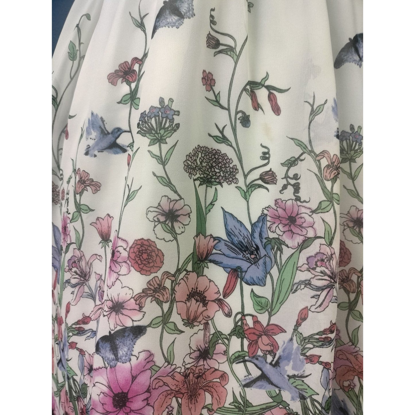 Sleeveless White Floral Dress With Sheer Panel & Zipper Back  Forever 21  Size L  Polyester