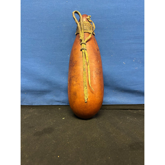 Vintage Handmade Gourd Flask With Leather Strap & Rope Accent Rustic Decor
