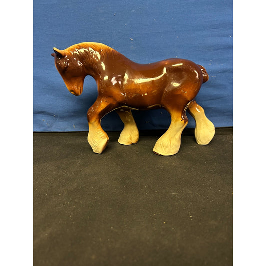 Vintage Ceramic Clydesdale Horse Figurine Brown & White 7" Tall Collectible Farmhouse Decor