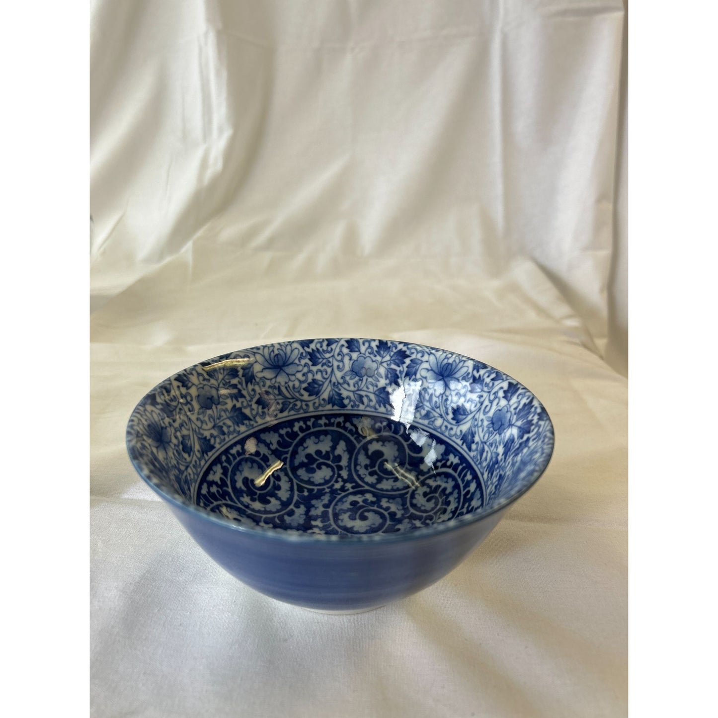 Blue & White Floral Ceramic Bowl 6" Diameter Decorative Tableware