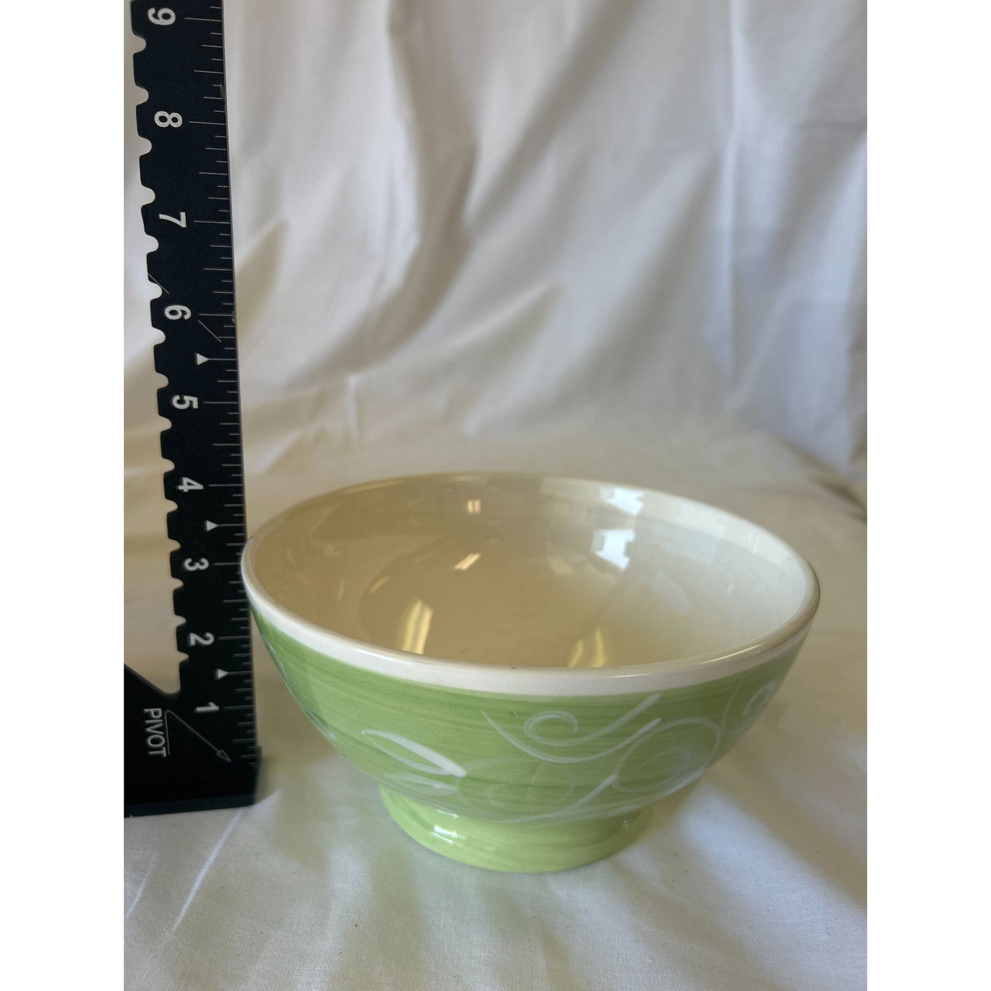 Green & Cream Ceramic Decorative Bowl With Swirl Pattern