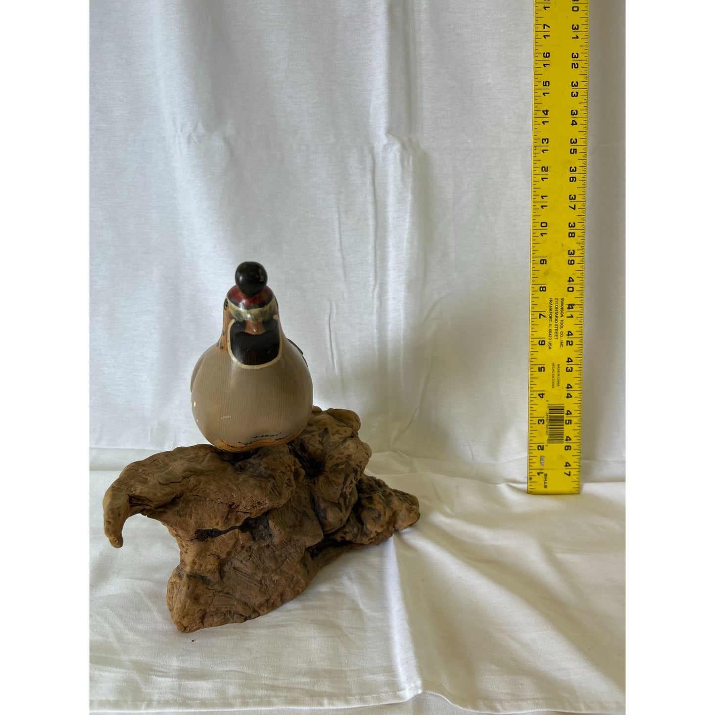 Hand-Carved Quail Bird Figurine On Driftwood Base 9" Rustic Wooden Home Decor