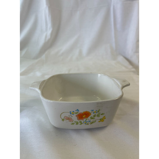 CorningWare Floral Design Square Baking Dish 1 Cup White Ceramic Vintage Kitchenware